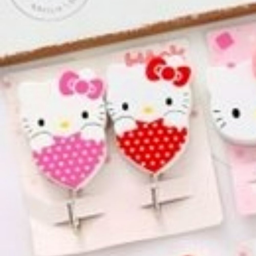 Sanrio Hello Kitty Adhesive Wall Hooks x 2 Kitty w/ Hearts Red & Pink Polka Dots
